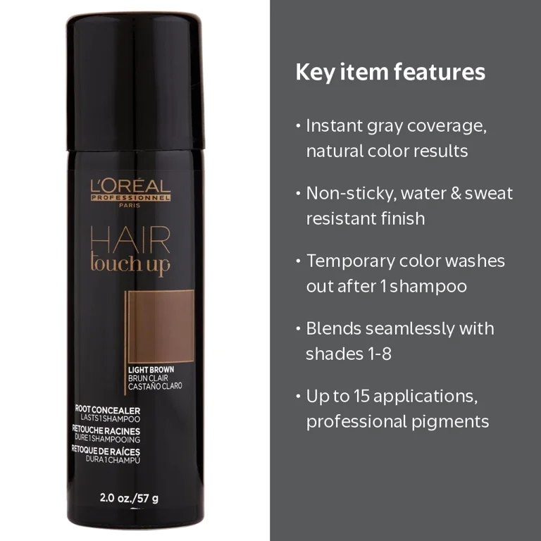 L'Oreal Paris Hair Touch Up, Light Brown Root Concealer Spray, 2