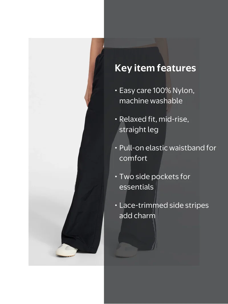 No Boundaries Lace Side Stripe Track Pants, 30.5'' Inseam, Women's