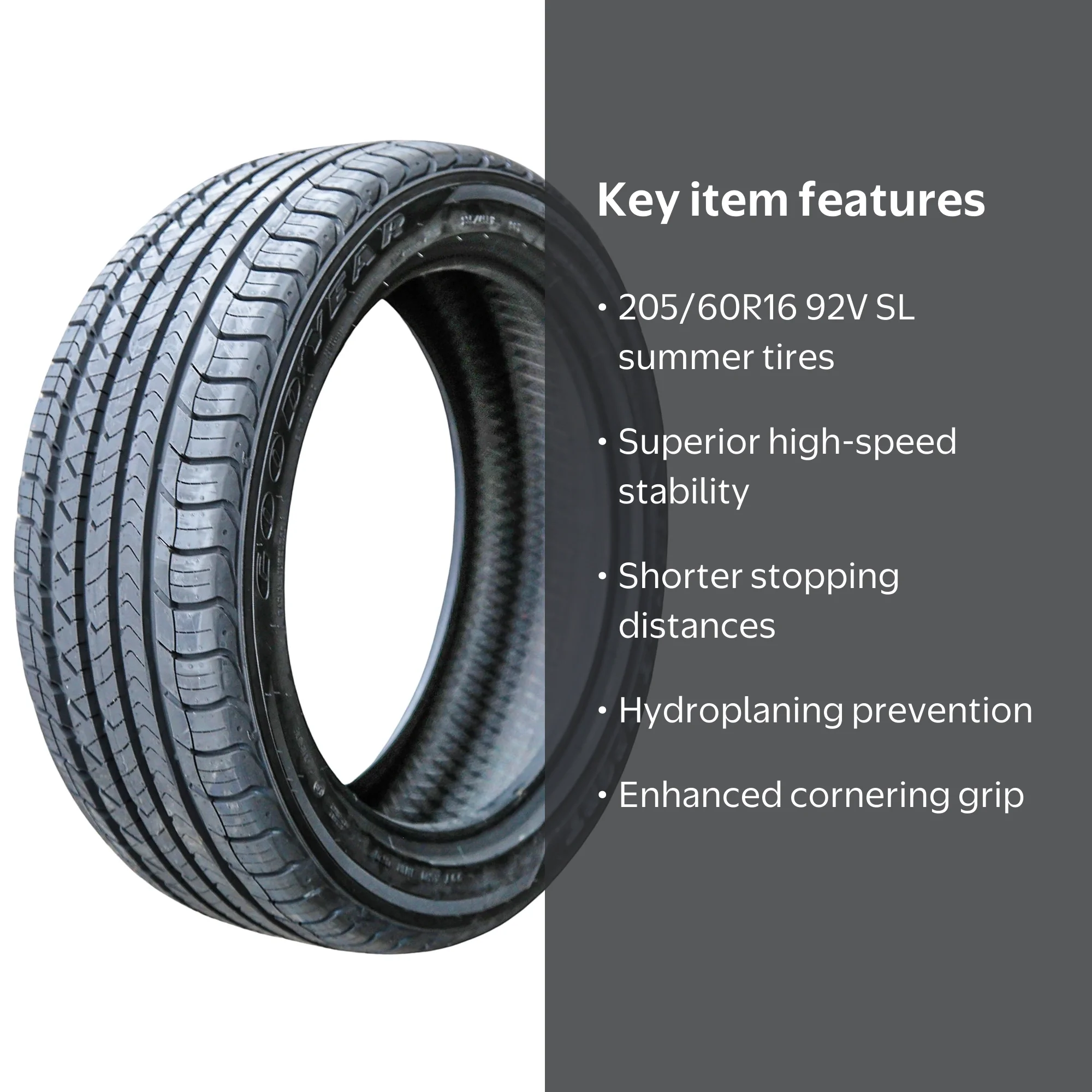 Goodyear Eagle Sport Performance Tire, High Speed, 205/60R16 92V