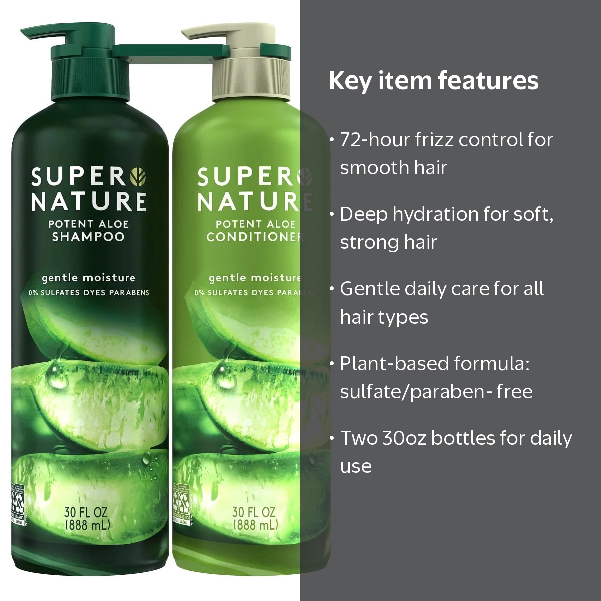 Super Nature, Shampoo and Conditioner Set, 30 Fluid Ounce, Pack of
