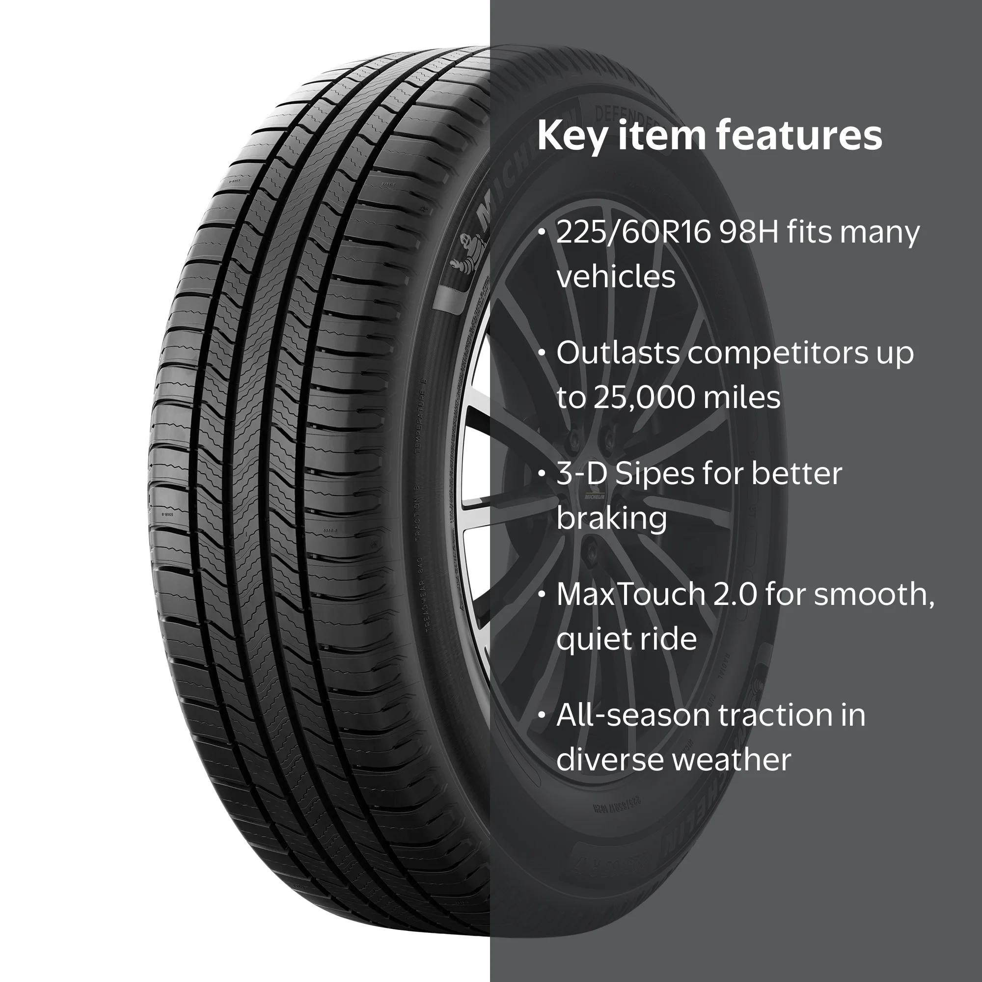 Michelin, All-Season Tire, 225/60R16 98H, Durable Performance