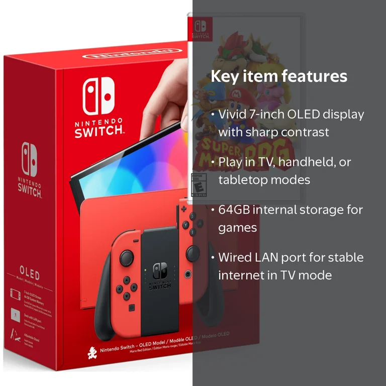 Nintendo Switch OLED Model - Red Edition Family Console with Super