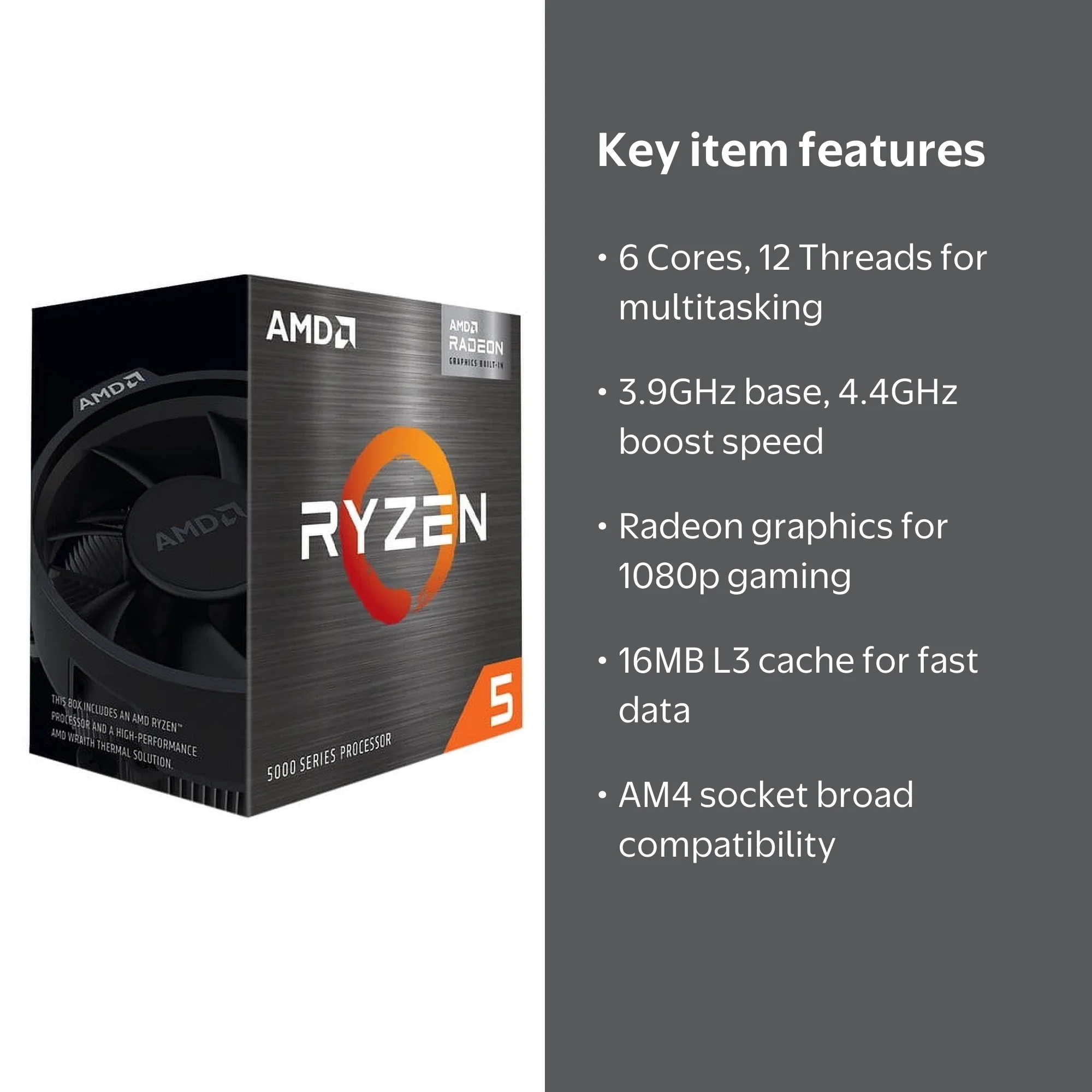 AMD Ryzen 5 5600G - 6-Core 3.9 GHz, Socket AM4, 65W Desktop