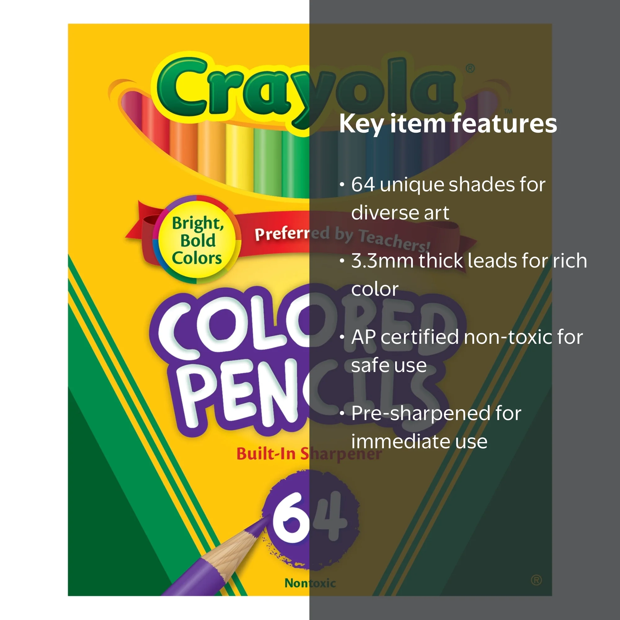 Crayola, Colored Pencil Set, 64-Colors, Thick Leads, non-toxic