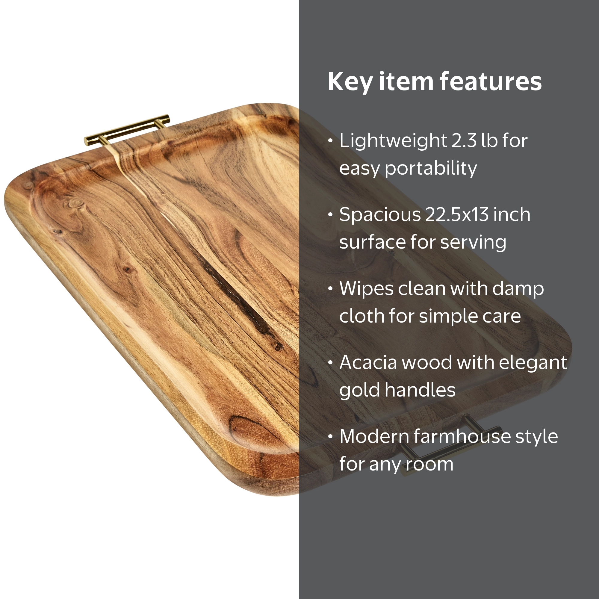 Better Homes & Gardens Acacia Wood Tray with Gold Handles