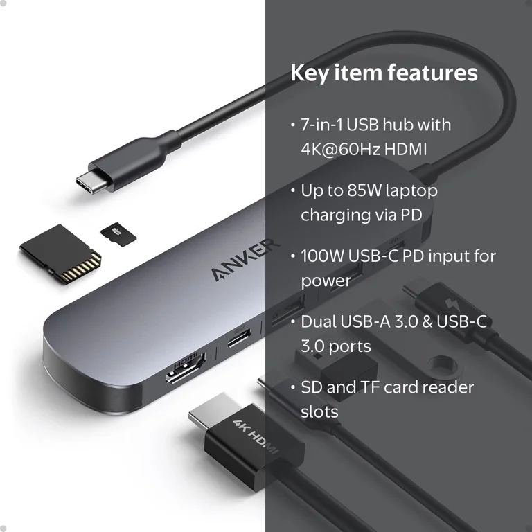 Anker USB C Hub, 7-in-1 Multi-Port, 4K@60Hz HDMI, 85W Power