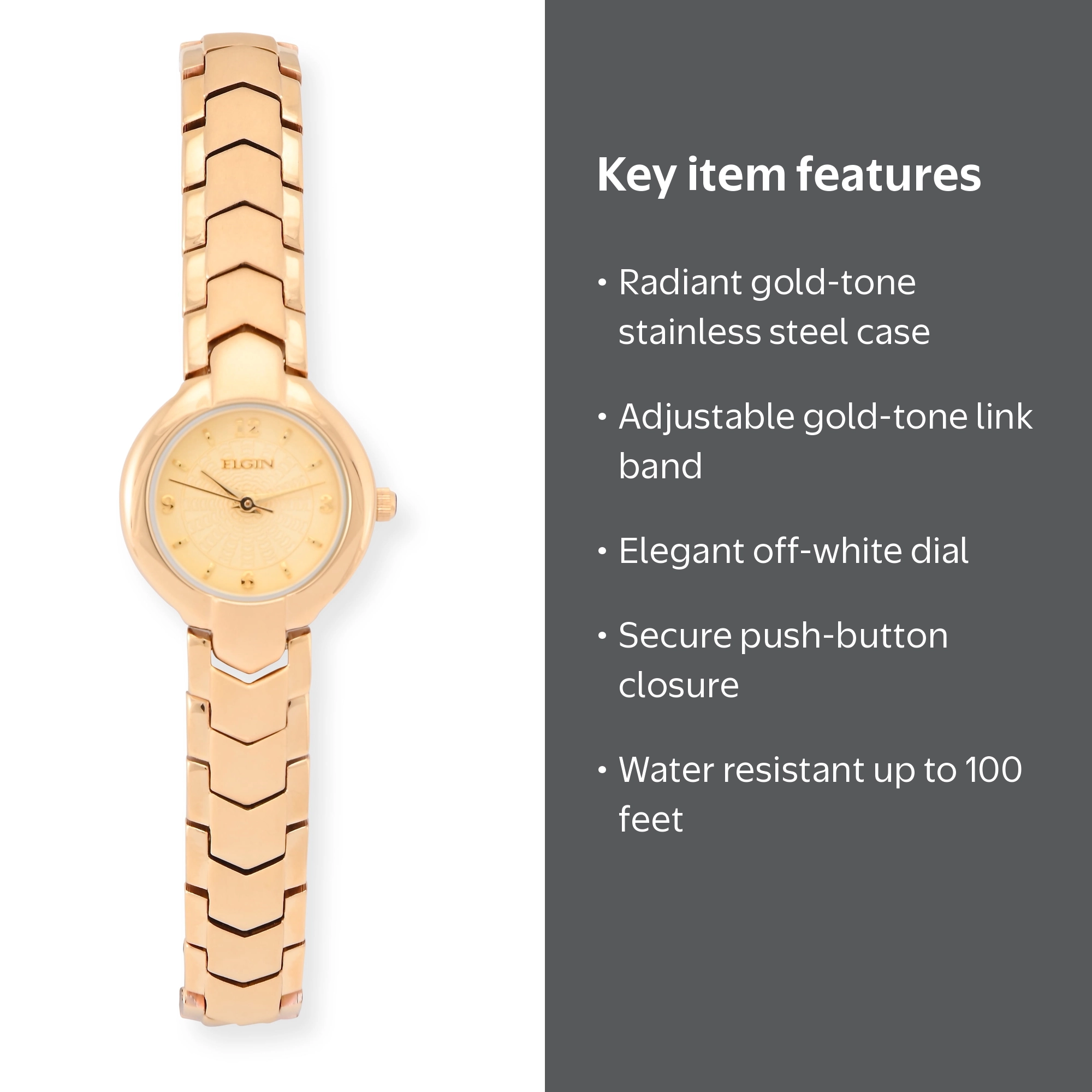 Elgin Adult Female Casual Analog Watch in Gold and Sold Link