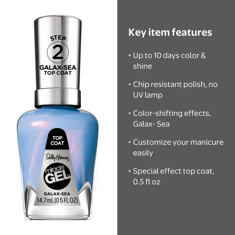 Sally Hansen, Miracle Gel Top Coat, Galax-Sea, No UV Lamp Needed