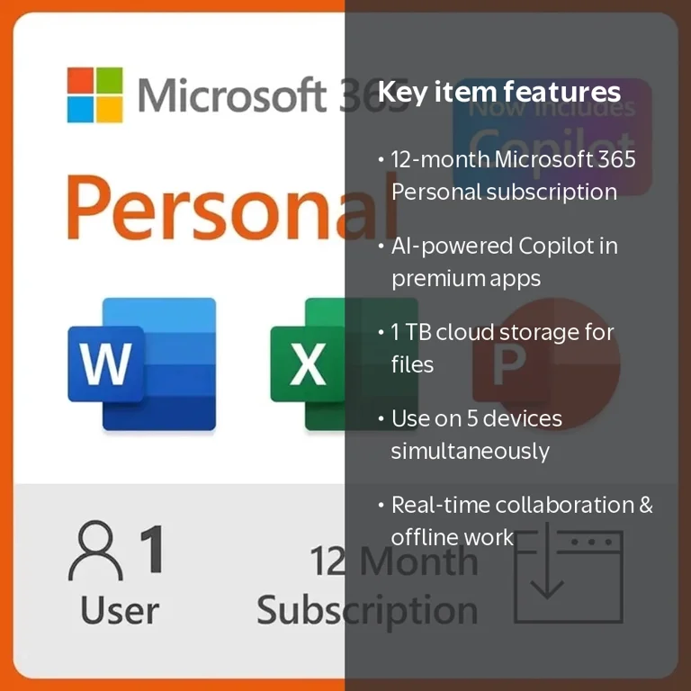 Microsoft 365 Personal 12-Month Subscription for 1 Person