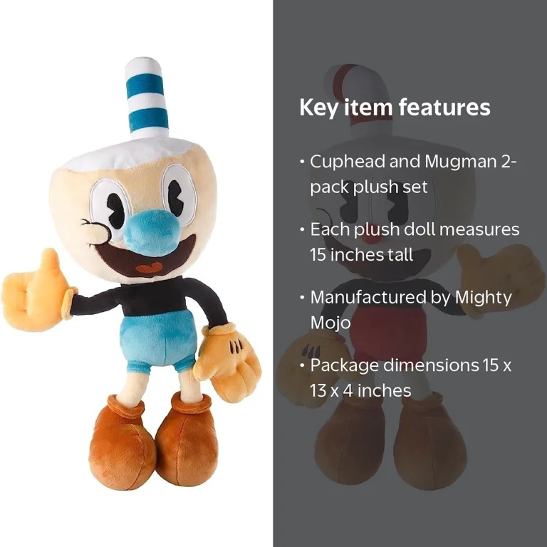 Mighty Mojo Cuphead and Mugman Plush Doll Set, 15 Inch, The