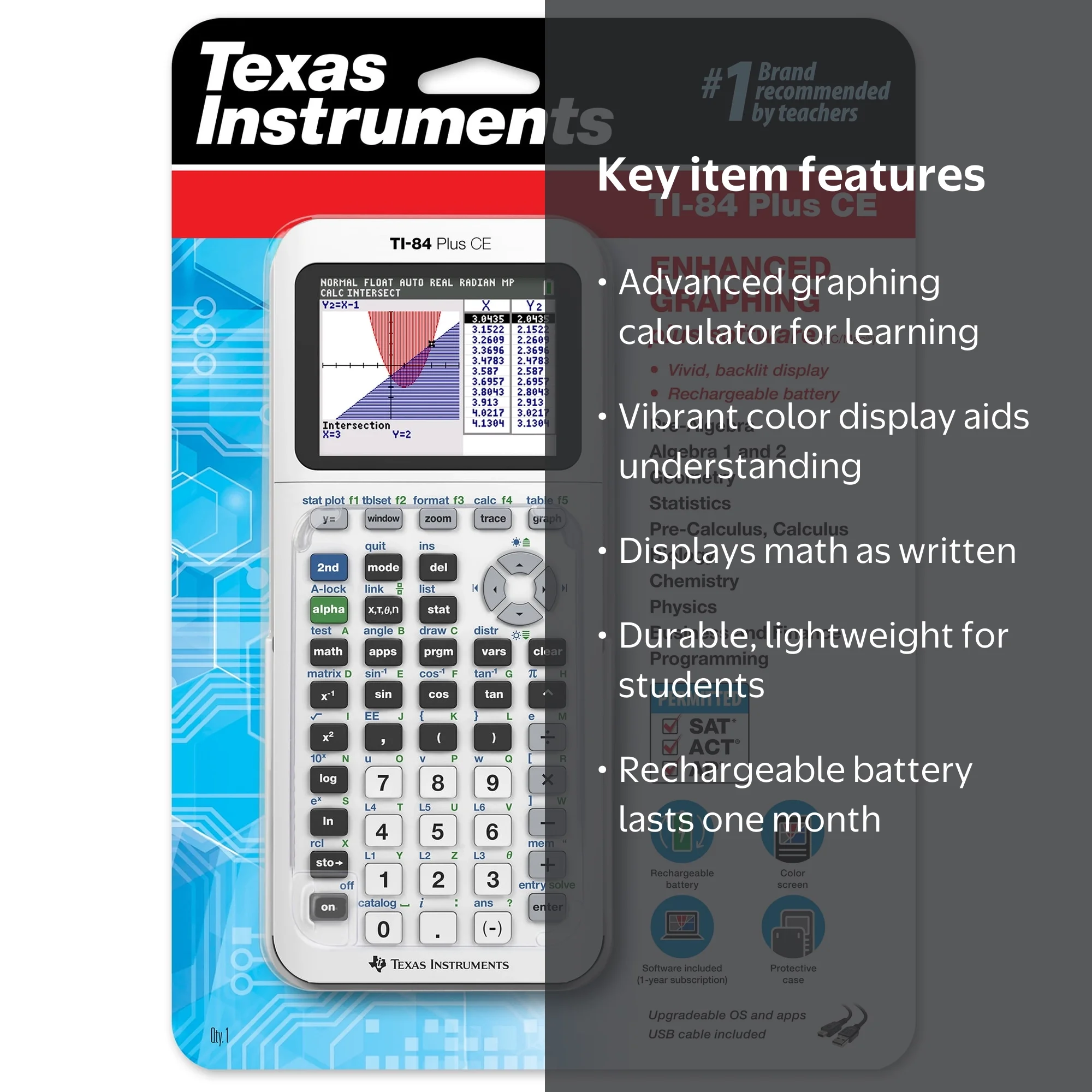 Texas Instruments, Graphing Calculator, TI-84 Plus CE, White
