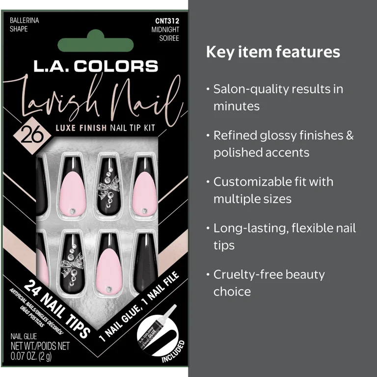 L.A. COLORS Lavish Nail Tips Midnight Soiree - 26 Piece Set