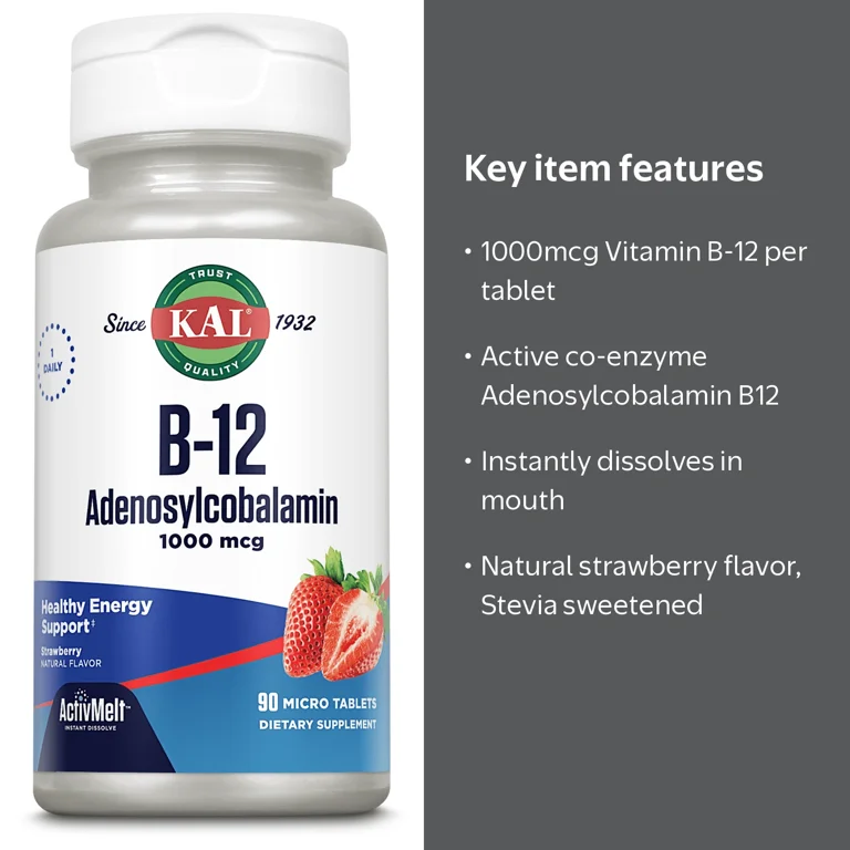 adenosylcobalamin b12 injection KAL B-12 ActivMelt 1000mcg 90ct vitamin b12 shot