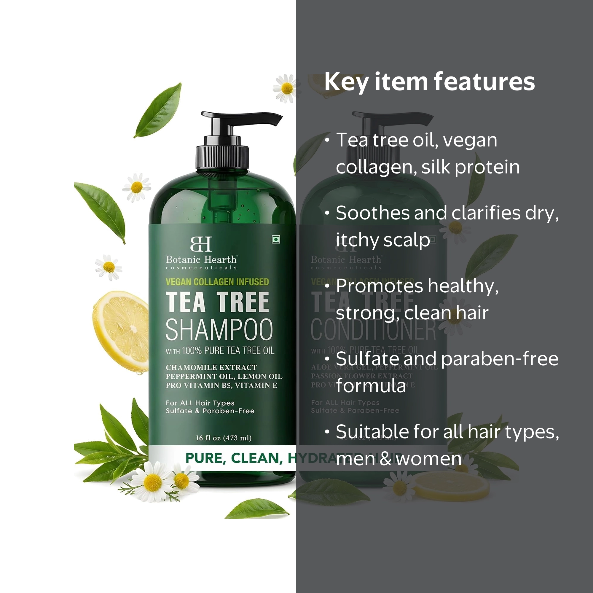Botanic Hearth Tea Tree Shampoo and Conditioner Set, Vegan