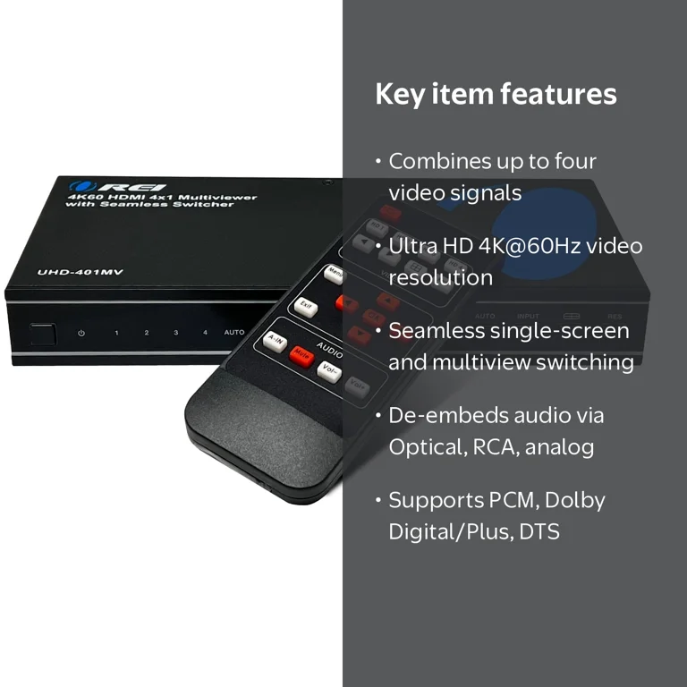 OREI 4x1 HDMI 4K UHD Multi-Viewer Quad Video Switch, Seamless