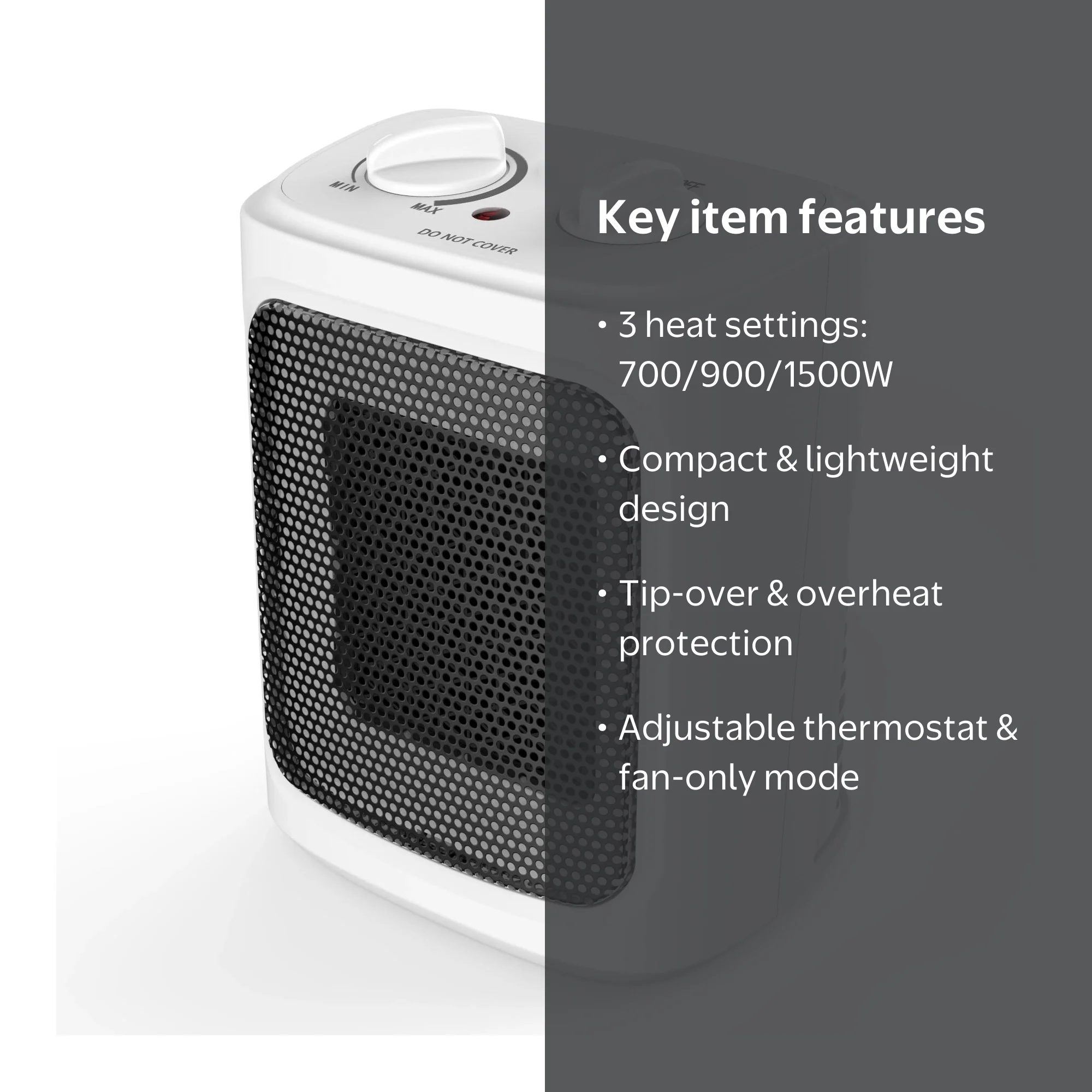 Mainstays Ceramic Fan-Forced Electric Space Heater, 1500W, White