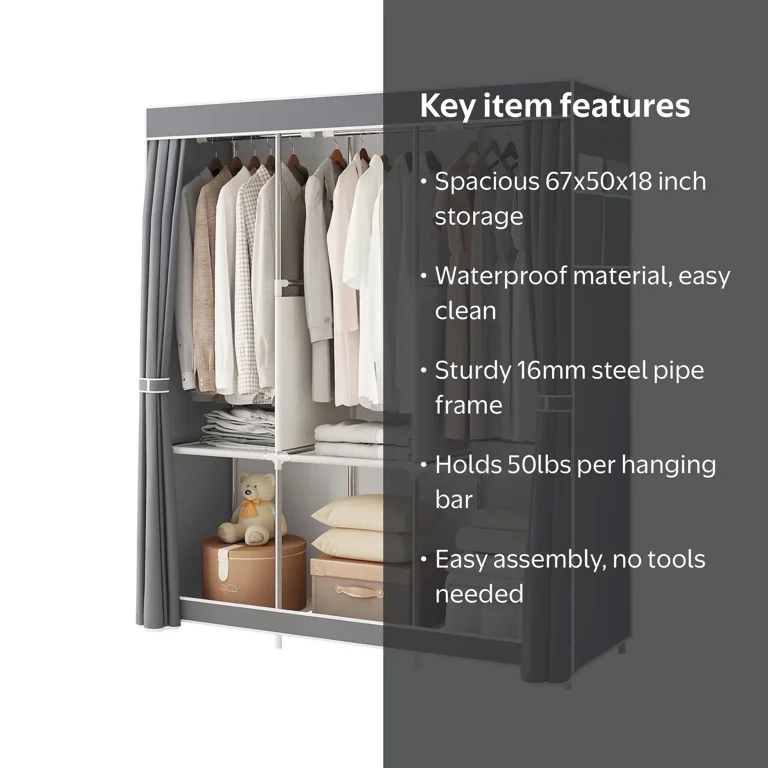 Free Shipping! Susuzi Portable Wardrobe Closet Grey 67H x 50L x
