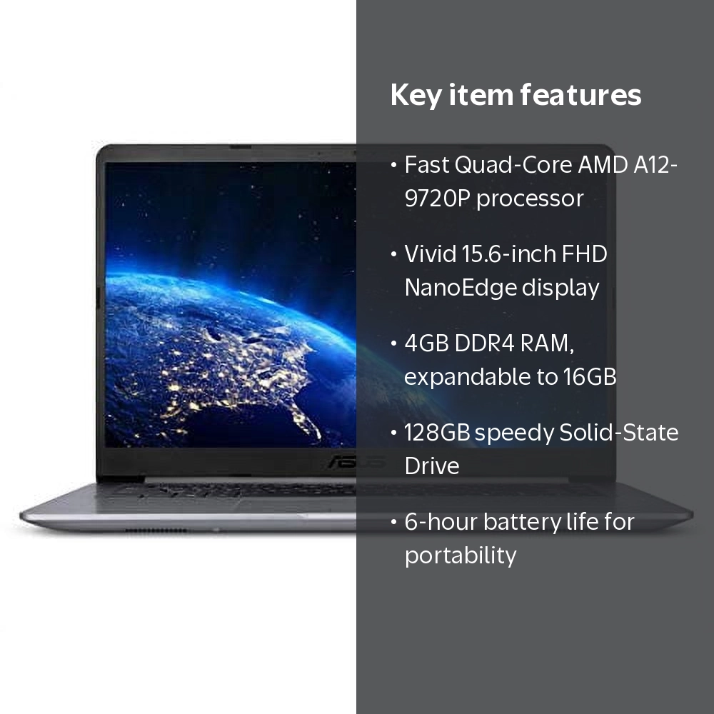 ASUS VivoBook F510QA 15.6” WideView FHD Laptop, AMD Quad Core A12