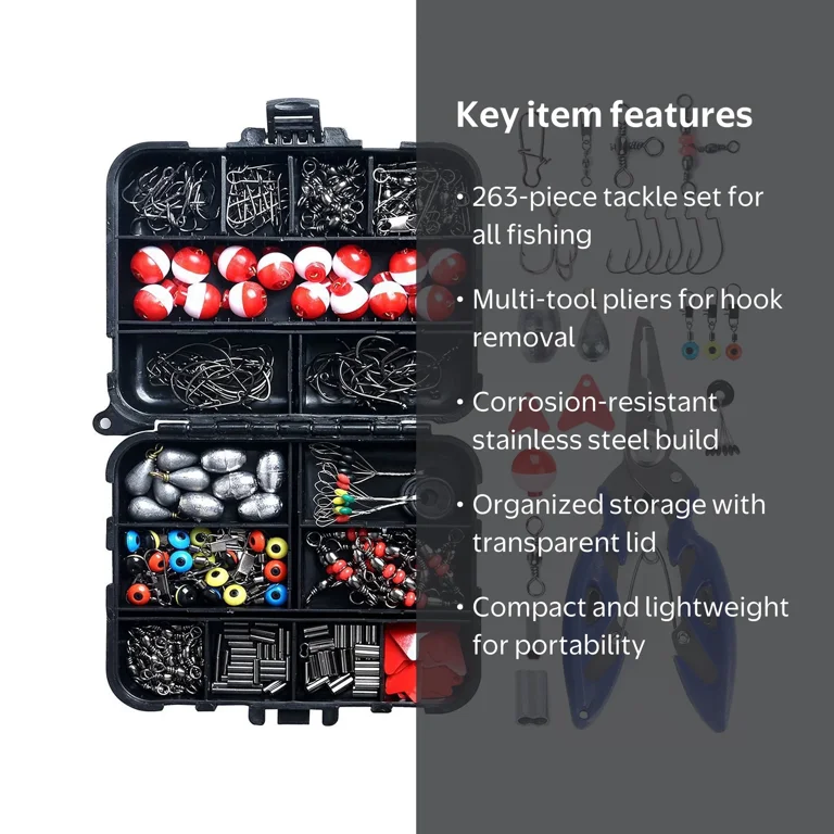 Aibecy 263pcs Fishing Tackle Box Set, Hooks, Sinkers, Swivels