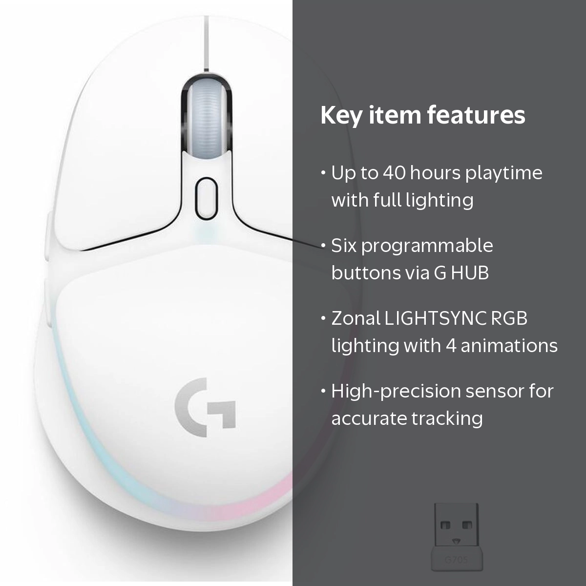 Logitech G705 Wireless Gaming Mouse, LIGHTSYNC RGB, Lightspeed