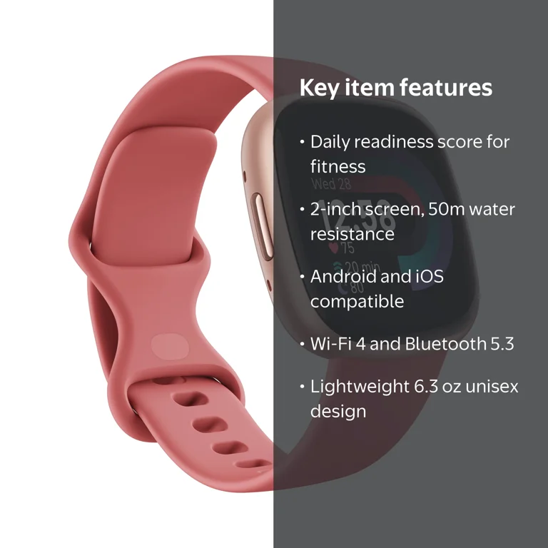 Fitbit Versa 4 Fitness Smartwatch - Pink Sand/Copper Rose Aluminum
