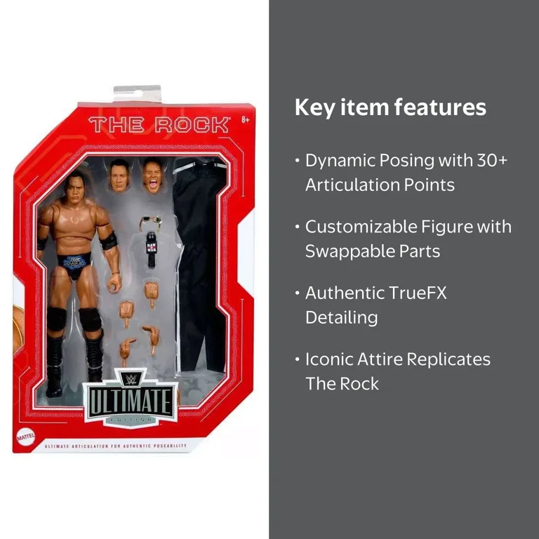 WWE Legends Ultimate The Rock Action Figure with Multiple Heads