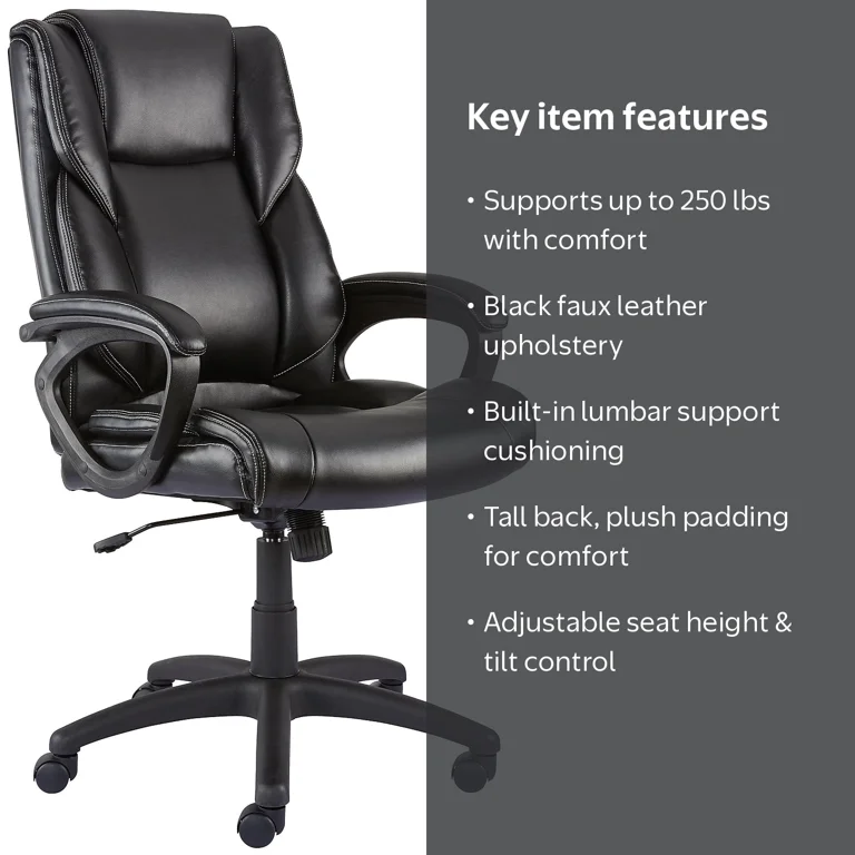 STAPLES Kelburne Luxura Black Office Chair, Faux Leather
