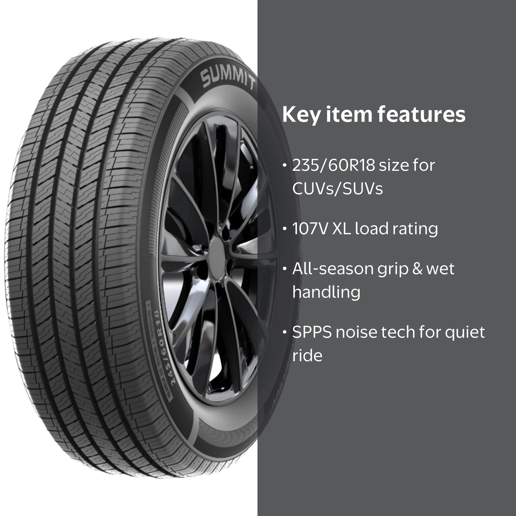 Summit, SUV Crossroad Tire, All Season, 235/60R18, XL, 107V