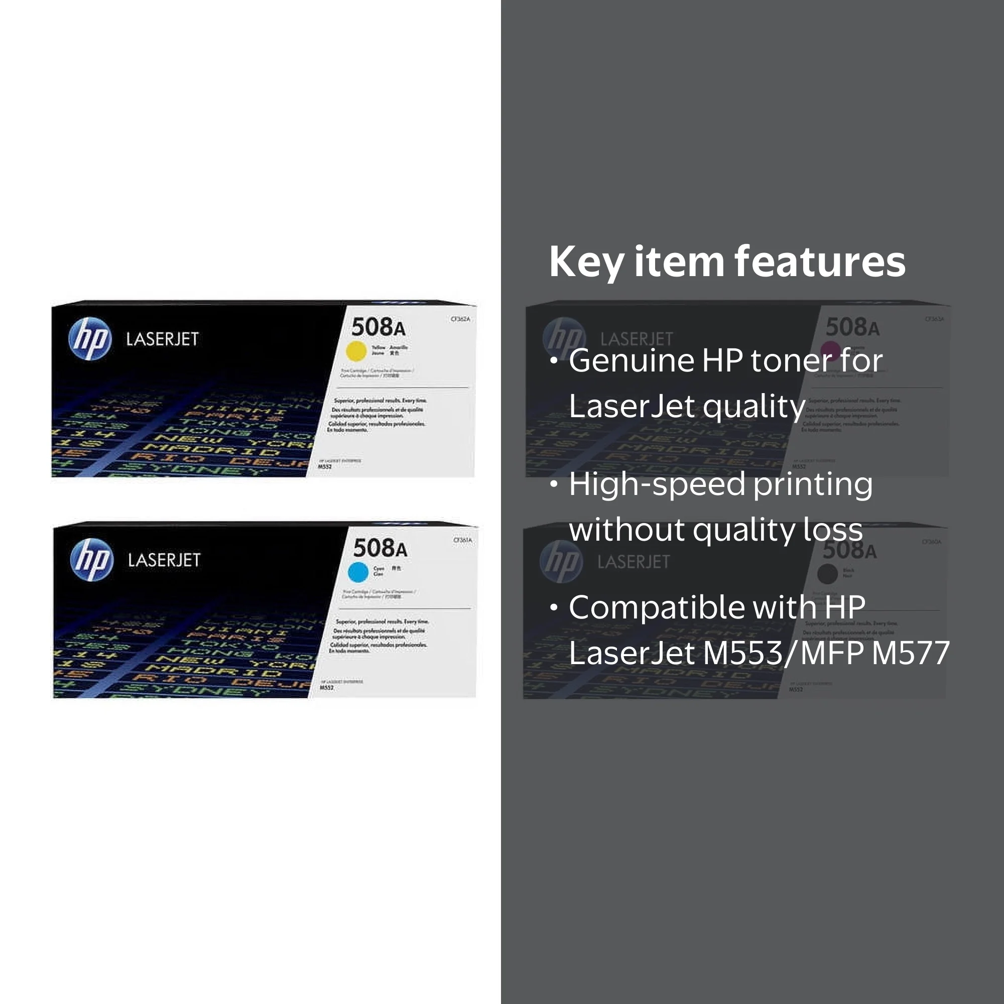 HP 508A Original LaserJet Toner Cartridges, 4-Color Set (CF360A
