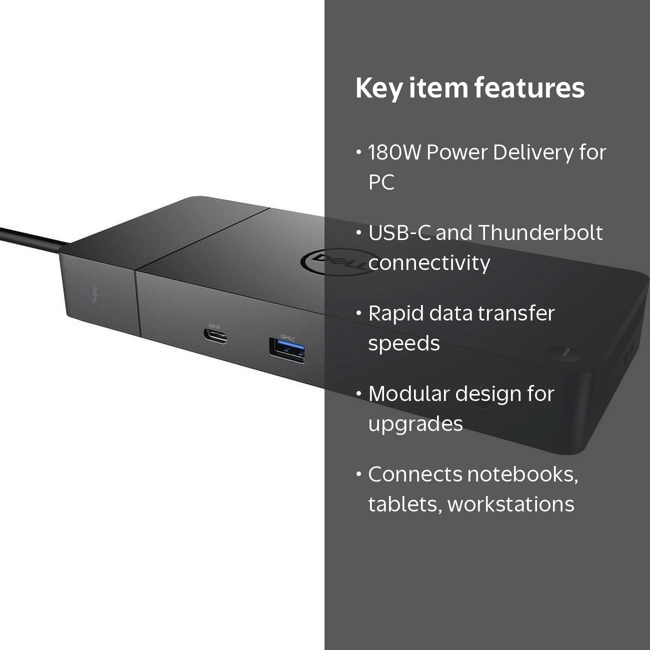 Dell, USB Type C Docking Station, 180W, Black, 3.5