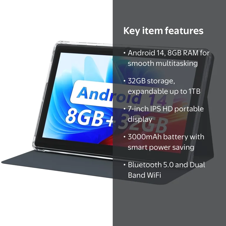 Android 14 Tablet 7 Inch with Case, 8GB (4+4 Expandable) RAM 32GB