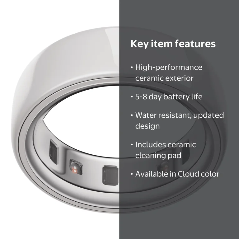 Oura Ring 4 Ceramic, Cloud, Size 8, Smart Wearable, Sleep, Fitness