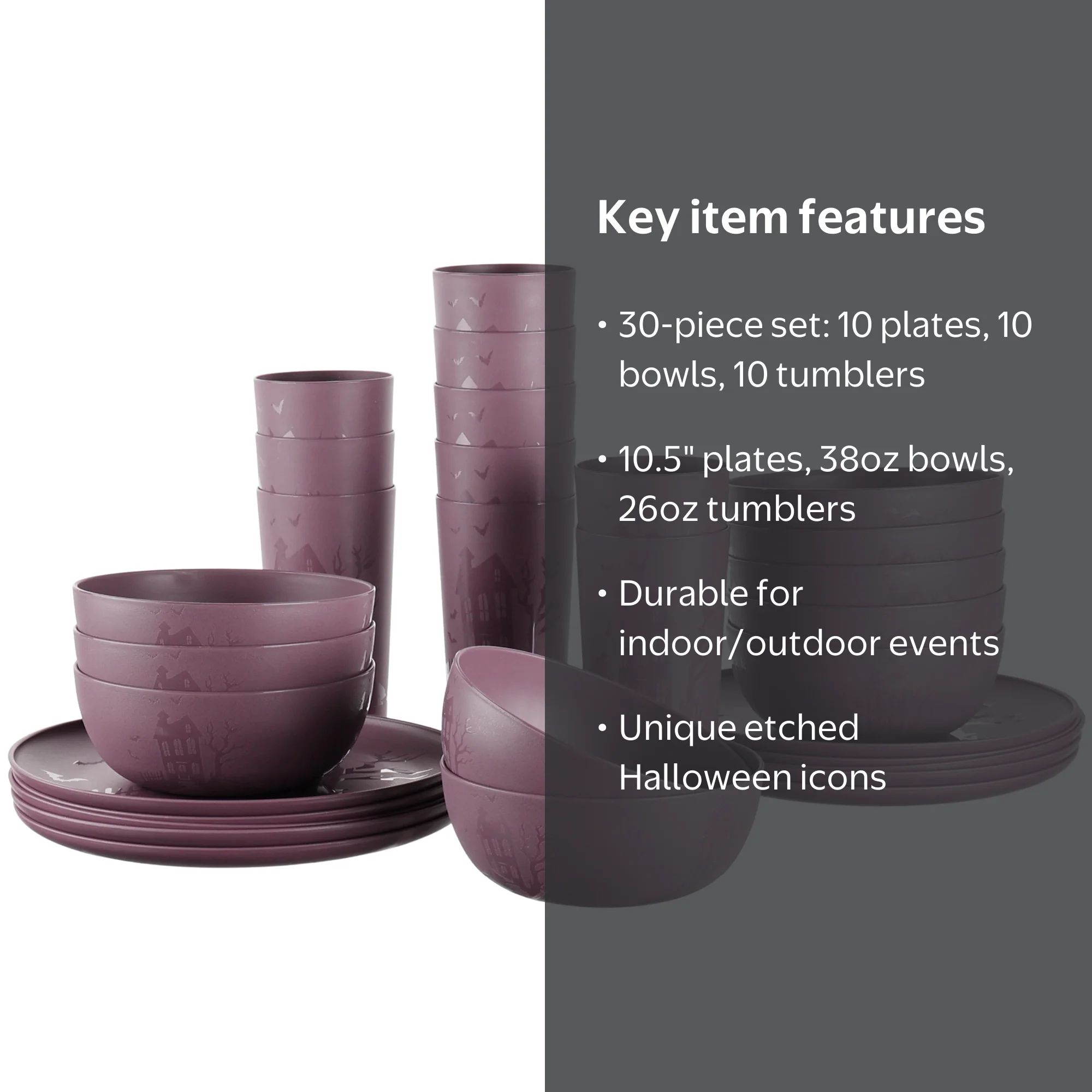 ハロウィン★食器set Mainstays 30-Piece Plastic Etched Haunted House Dinnerware Set