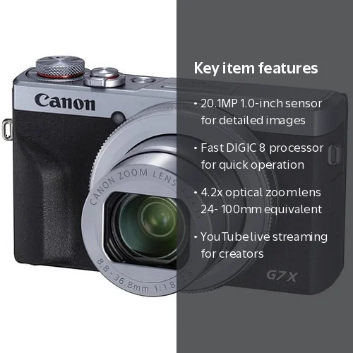 Canon, Powershot G7X Mark III Digital Camera, Silver, 20.1MP, 4K