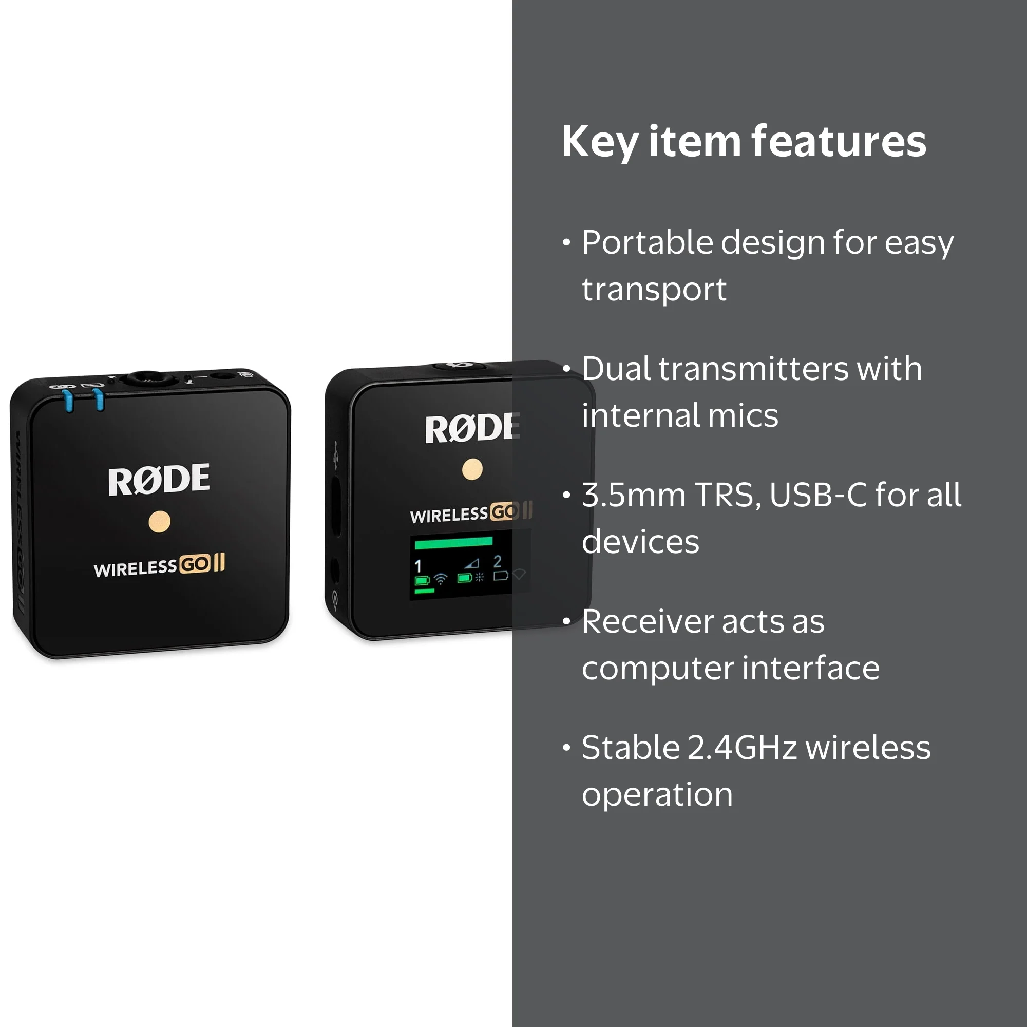 Rode, Wireless Microphone System, Wireless GO II, Compact