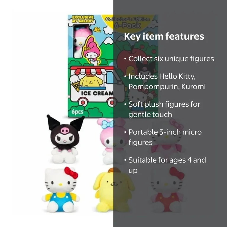 Hello Kitty, Mini Plush Figures, 6 Pack, Micro Sized Collectibles