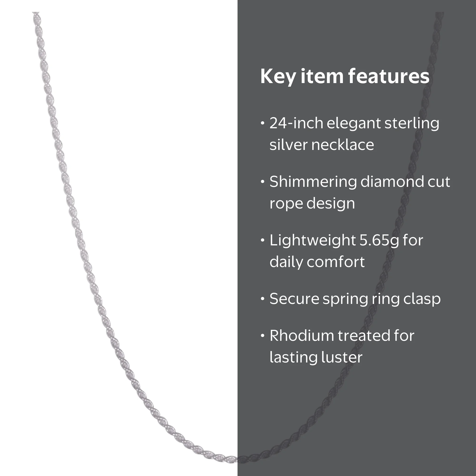Brilliance Fine Jewelry Sterling Silver Rope Necklace 24 Inch