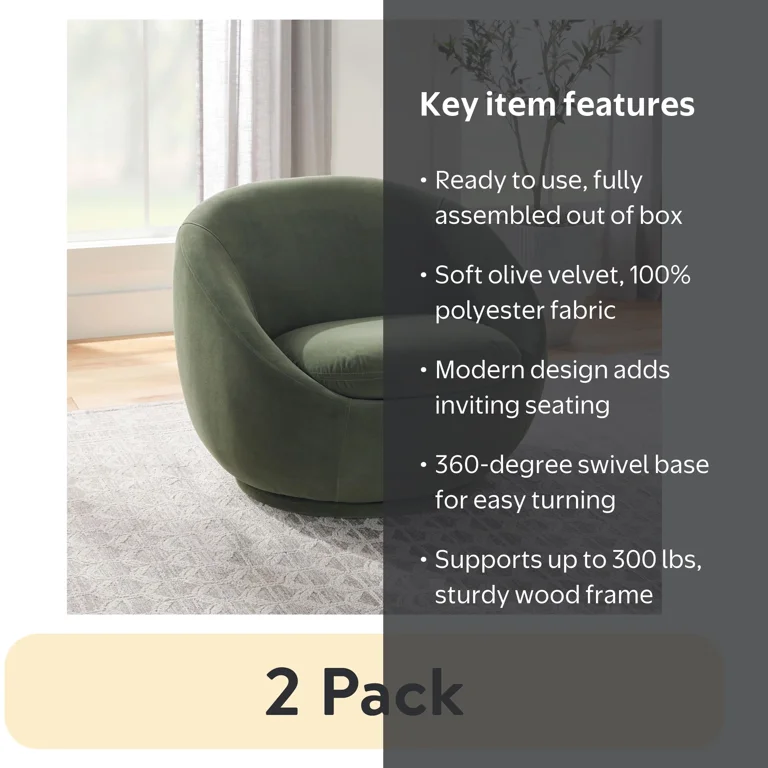 2 pack) Better Homes & Gardens Mira Swivel Accent Chair, Olive