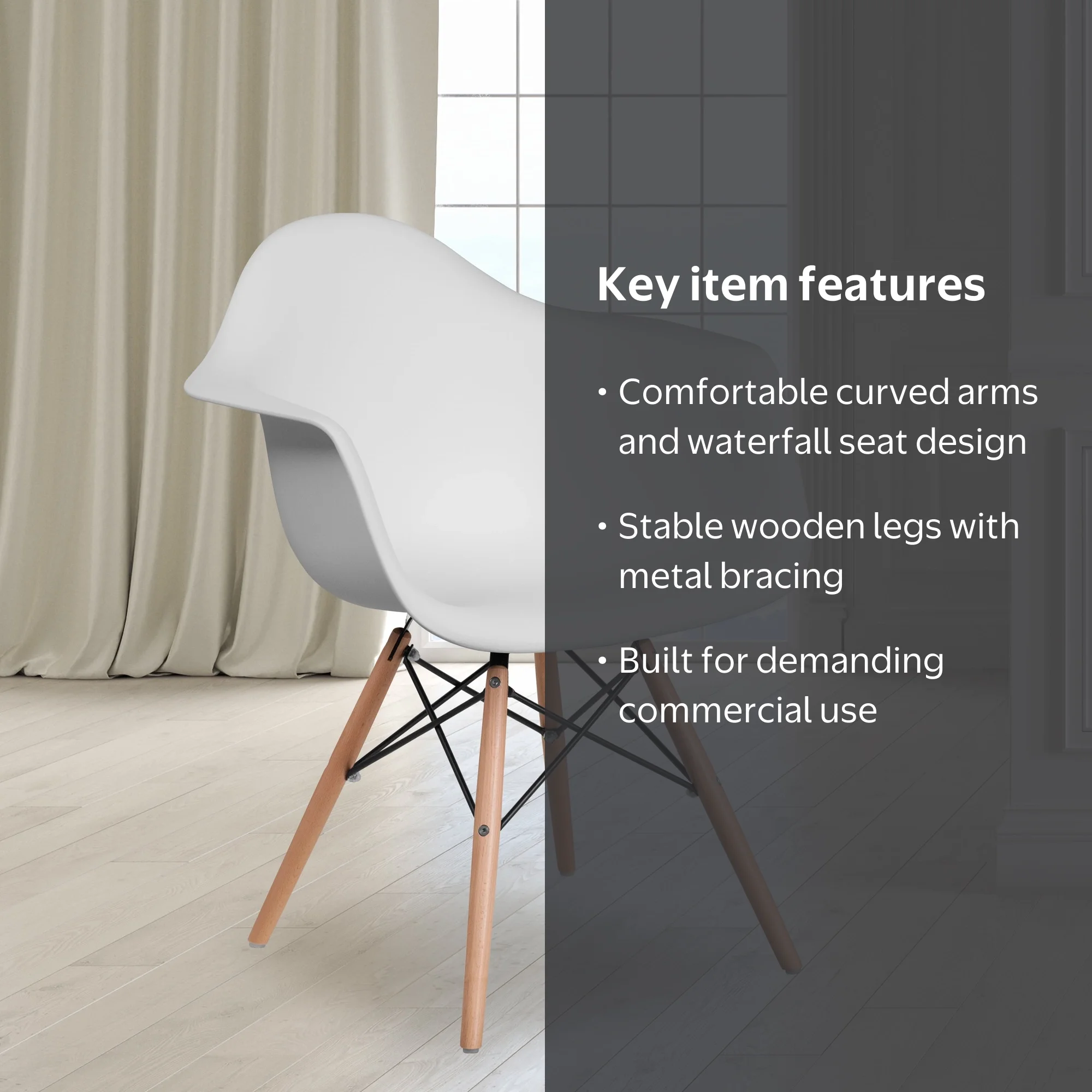 Flash Furniture, Alonza Series White Plastic Chair, with Wooden