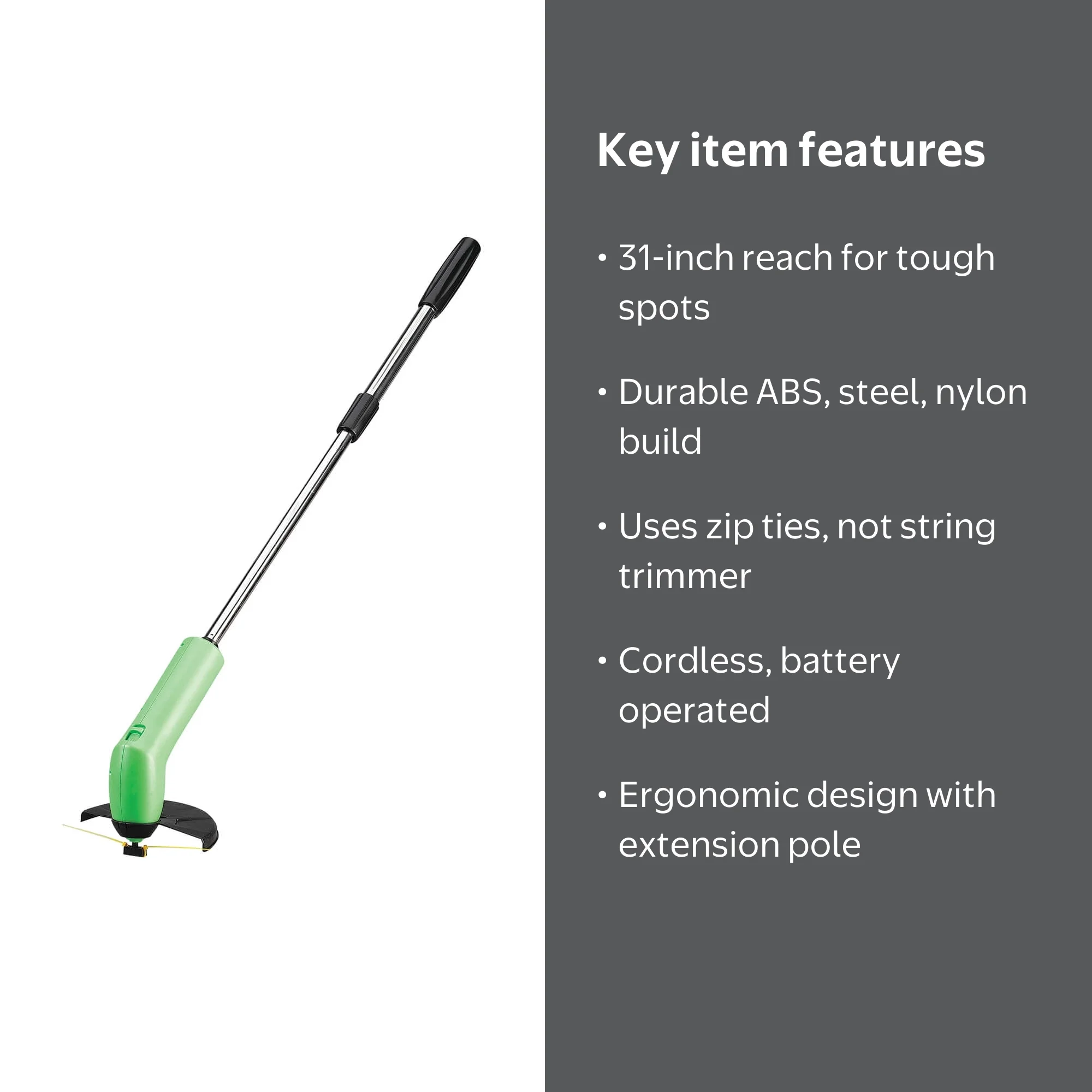 Lightweight Zip Tie Weed Eater, Stainless Steel & ABS, Battery