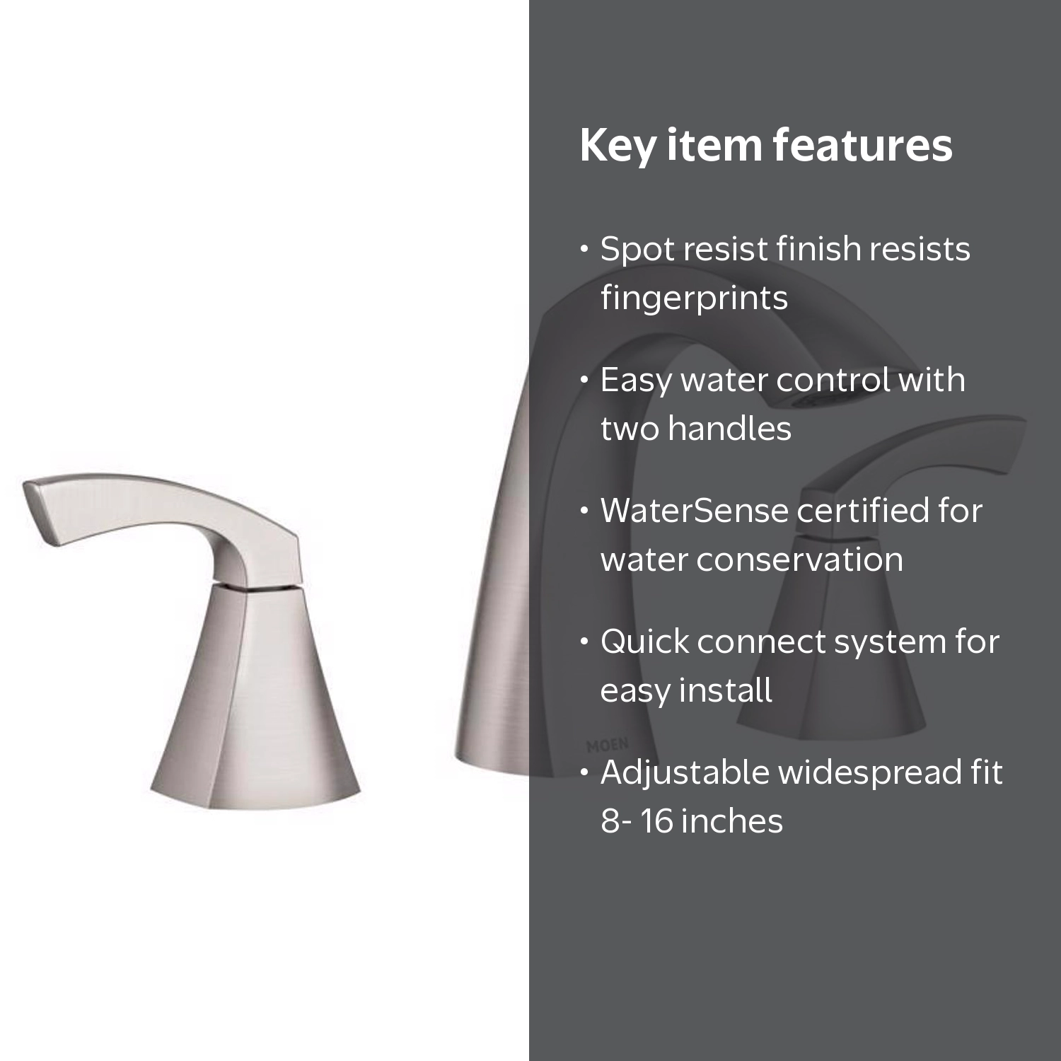 Moen Lindor Nickel Widespread Bathroom Sink Faucet 8-16in, Spot
