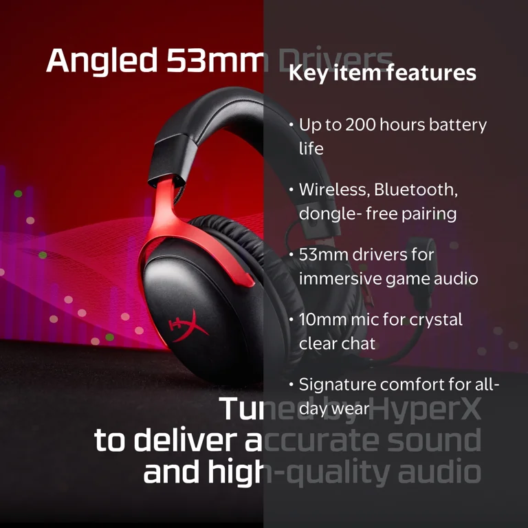 HP, HyperX Cloud III S Wireless Gaming Headset, Black, Bluetooth