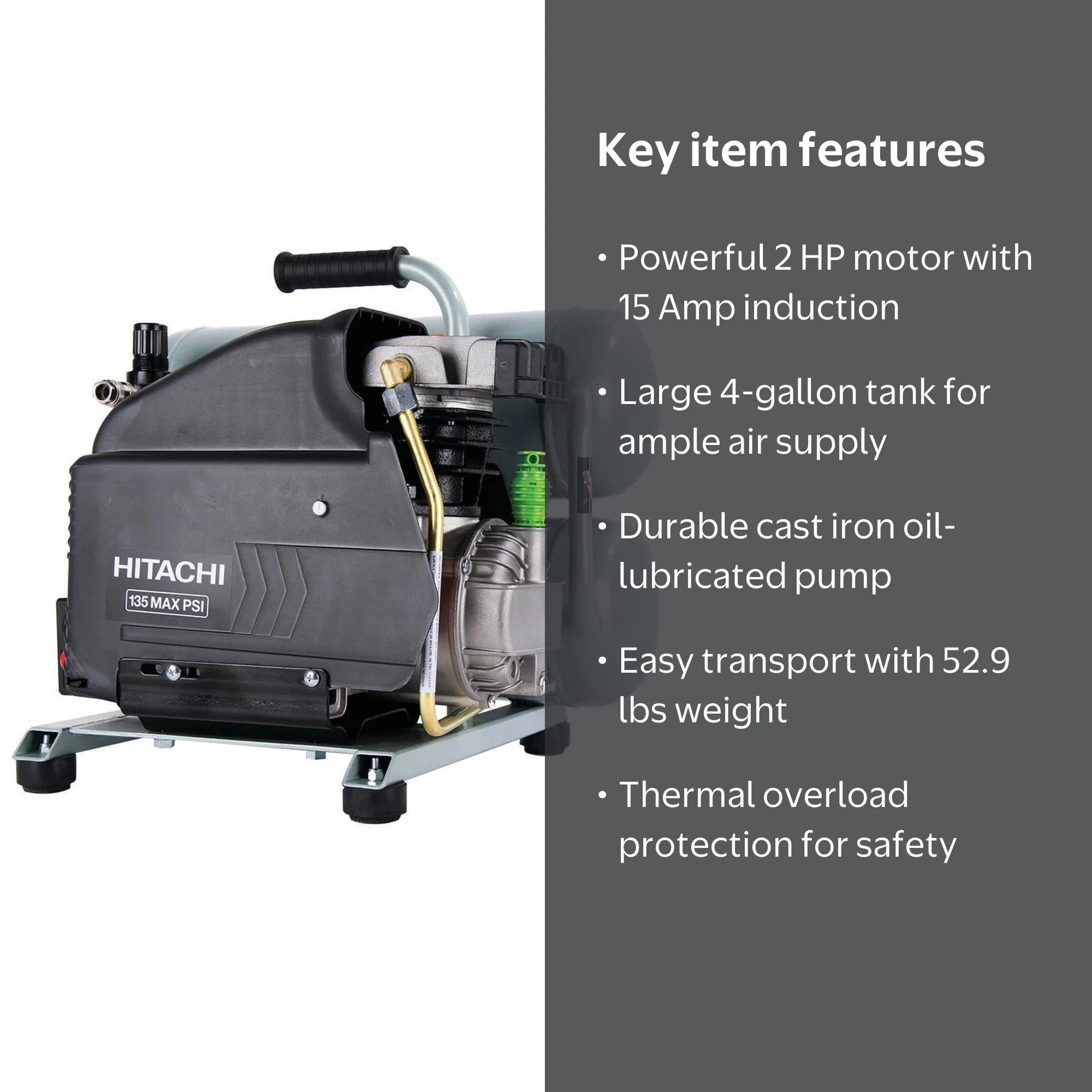 Hitachi EC99S 4 Gallon 2 Hp Portable Twin Stack Air Compressor