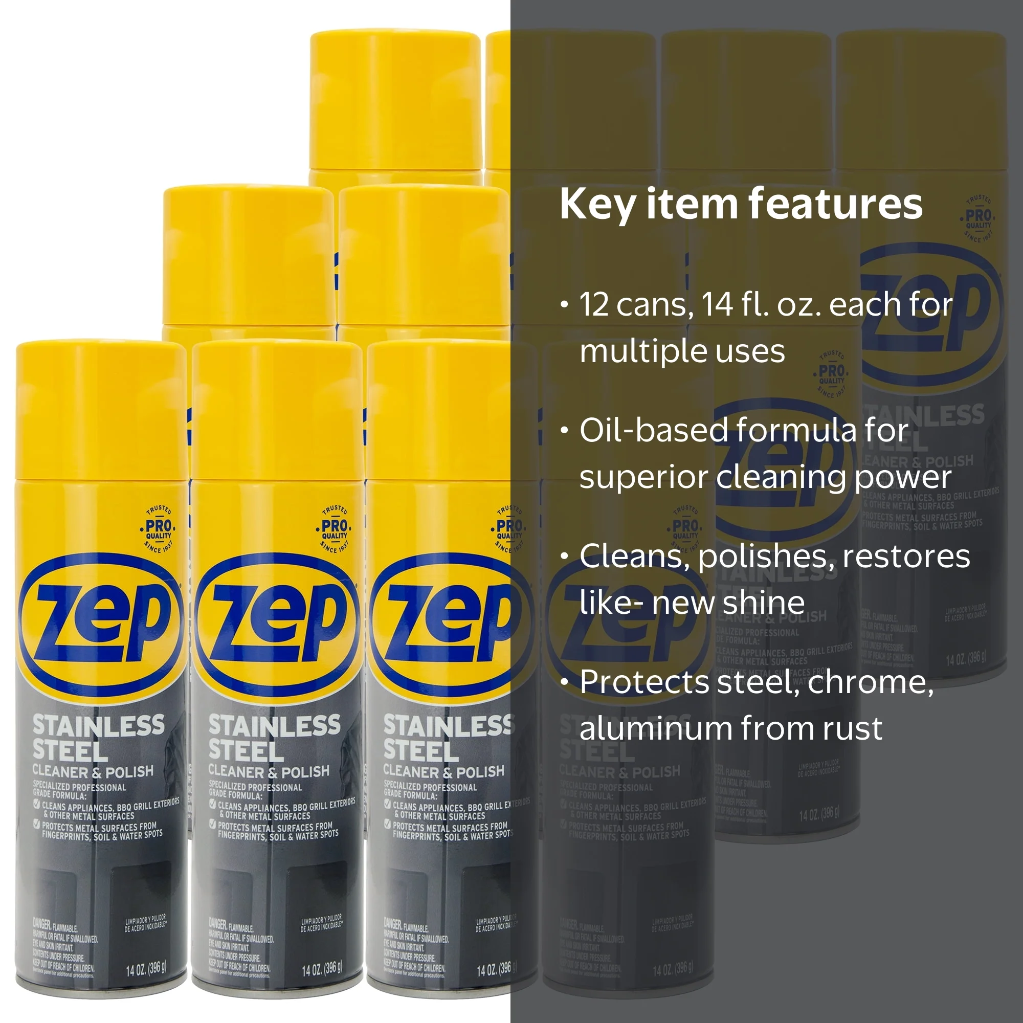 Zep Stainless Steel Cleaner & Polish – 14 oz (Case of 12) ZUSSTL14