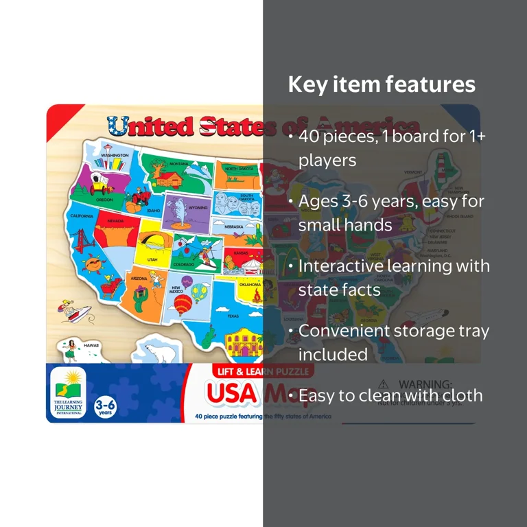 The Learning Journey, Lift & Learn Puzzle, 40 Pcs, USA Map