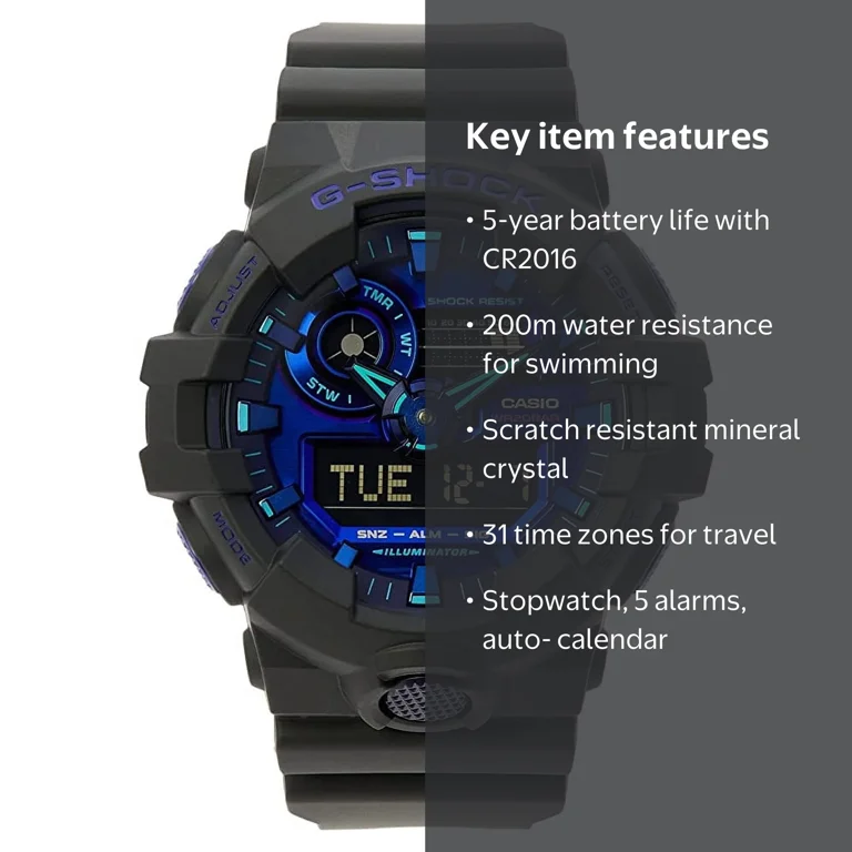 Casio Men's G-Shock GA700VB-1A Black Resin Strap Ana Digi Watch