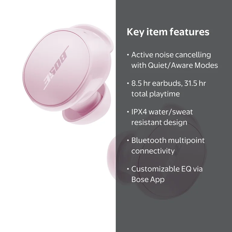 Bose, QuietComfort Earbuds, Petal Pink, Wireless Noise Cancelling