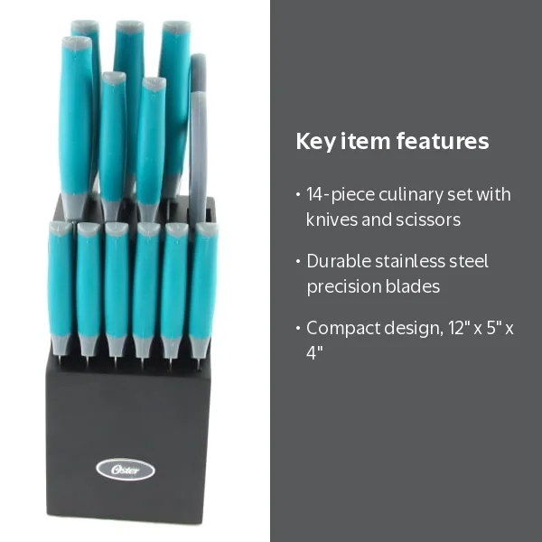 Oster Lindbergh 14 Piece Cutlery Set in Teal, Stainless Steel