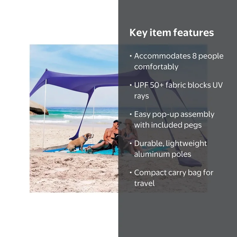 Sun Ninja, Pop-Up Beach Tent, 10x10 ft, Navy Blue Sun Shelter
