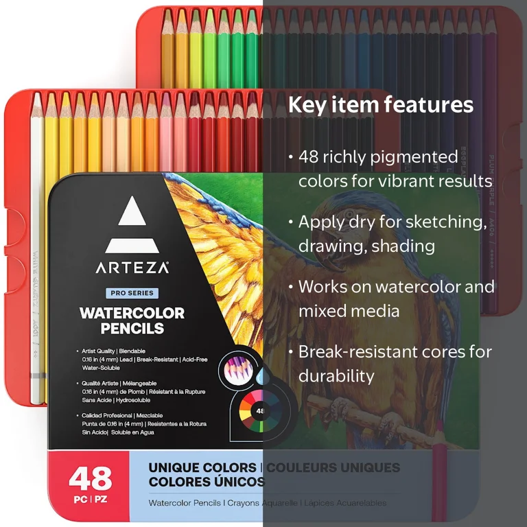 Arteza Professional Watercolor Pencils, 48 Count, Assorted Colors